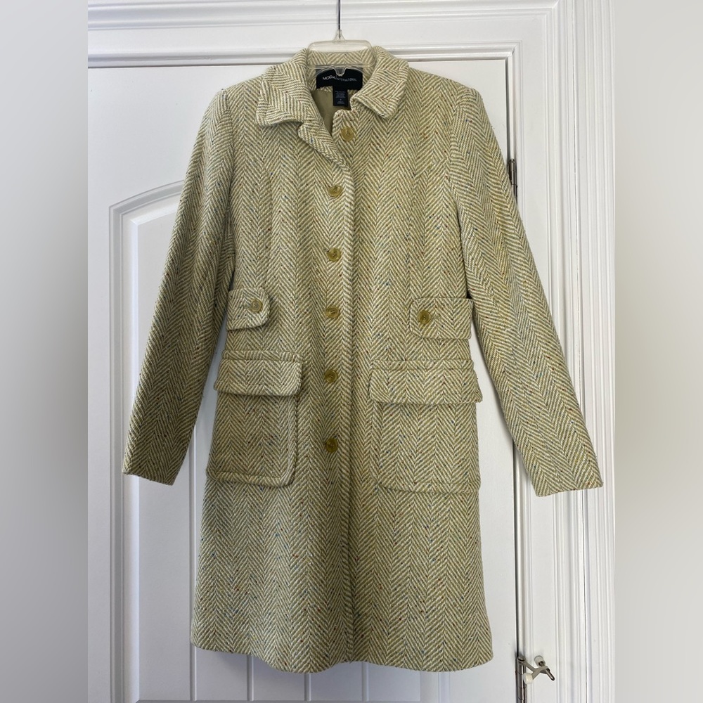 Moda International Women’s 3/4 Button Up Green Wool Blend Coat